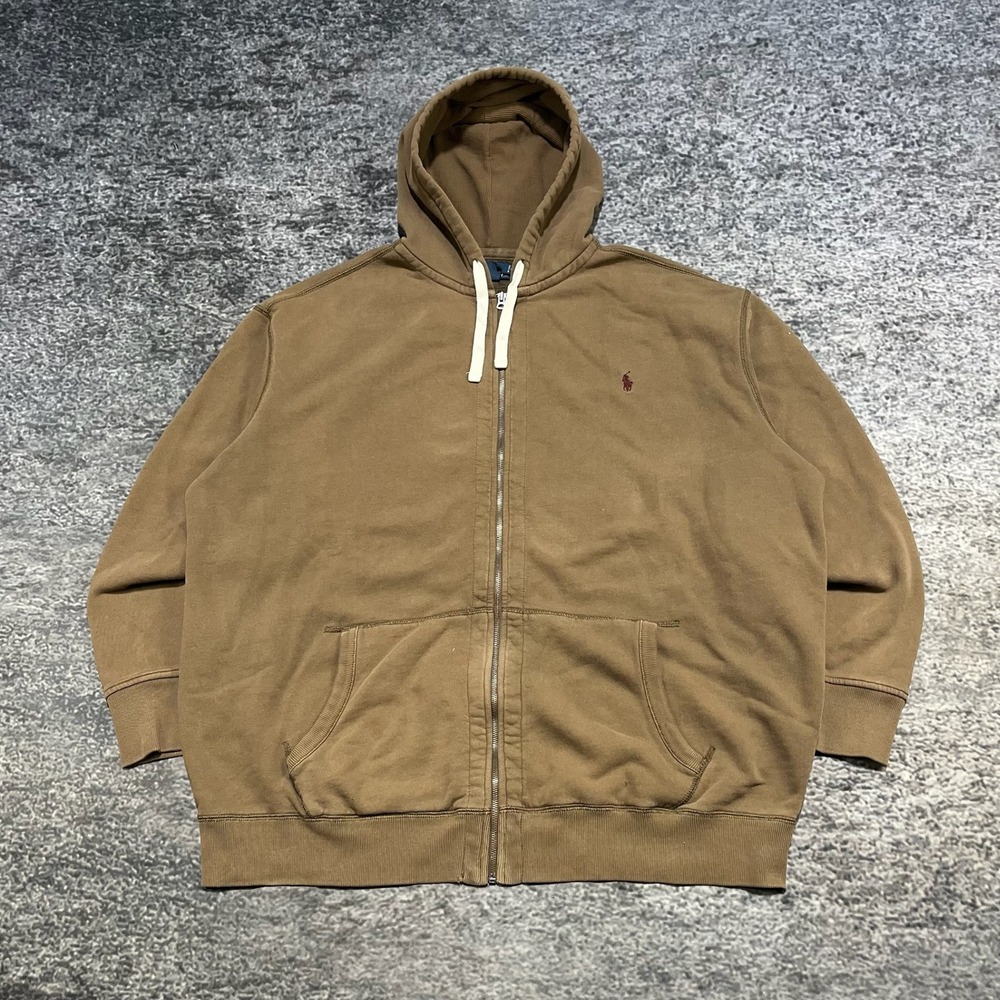 Polo Ralph Lauren Zip Up Hoodie Mens 3XLT Brown Small‎ Pony Fleece Preppy